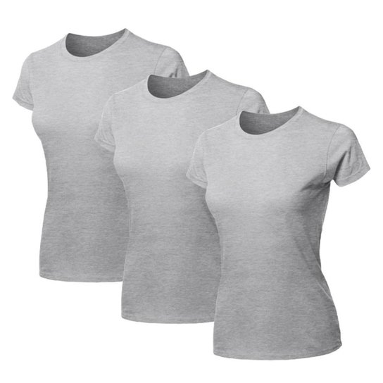 Kit 3 Blusa Feminina Camiseta Lisa Básica Algodão Camisa Baby Look Blusas - Cinza