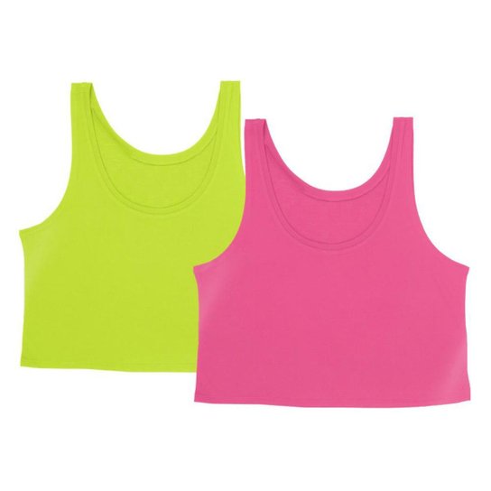 Kit 2 Cropped Regata Cavado Dry Proteção Solar UV Feminino Fitness Academia Treino Blusinha - Amarelo+Rosa