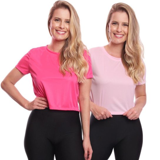 Kit 2 Blusas Via Basic Cropped Dry Academia Feminina - Pink+Rosa