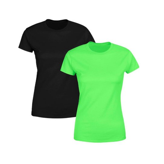 Kit 2 Blusas Feminina Tshirt Camiseta Baby Look Gola Redonda Básica Premium Preta e Verde - Preto+verde