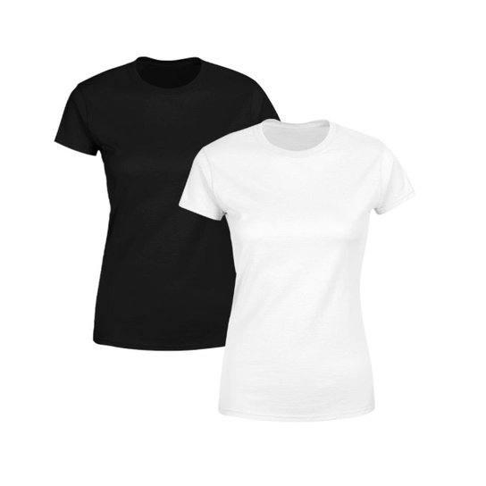 Kit 2 Blusas Feminina Tshirt Camiseta Baby Look Gola Redonda Básica Premium Preta e Branca - Preto+Branco