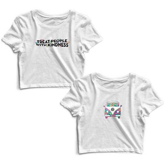 Kit 2 Blusas Cropped Tshirt Feminina Frases e Combi Colorida - Branco