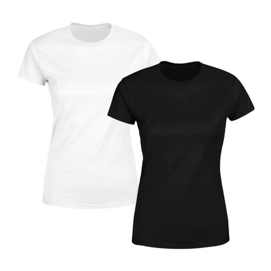 Kit 2 Blusa Feminina Tshirt Camiseta Baby Look Lisa Premium Blusas - Preto+Branco