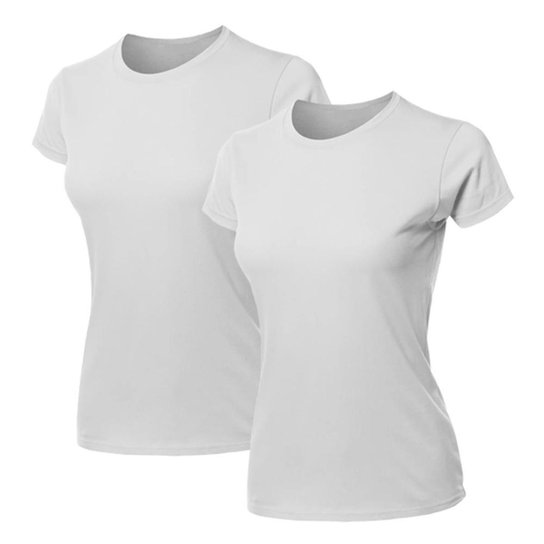 Kit 2 Blusa Feminina Camiseta Lisa Básica Algodão Camisa Baby Look Blusas - Branco