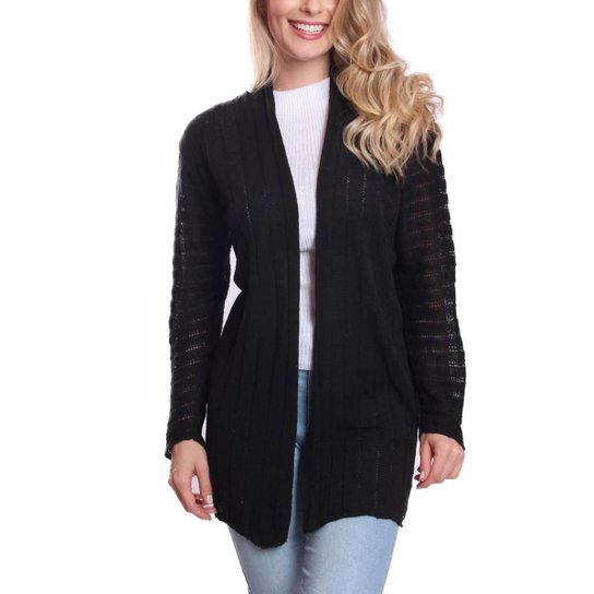 Kimono Cardigã Canelado Feminino - Preto