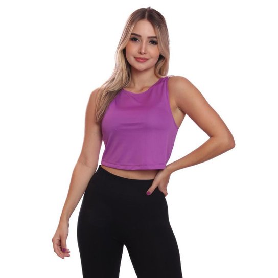 Cropped Regata Cavado Dry Proteção Solar UV Feminino Fitness Academia Treino Blusinha - Roxo