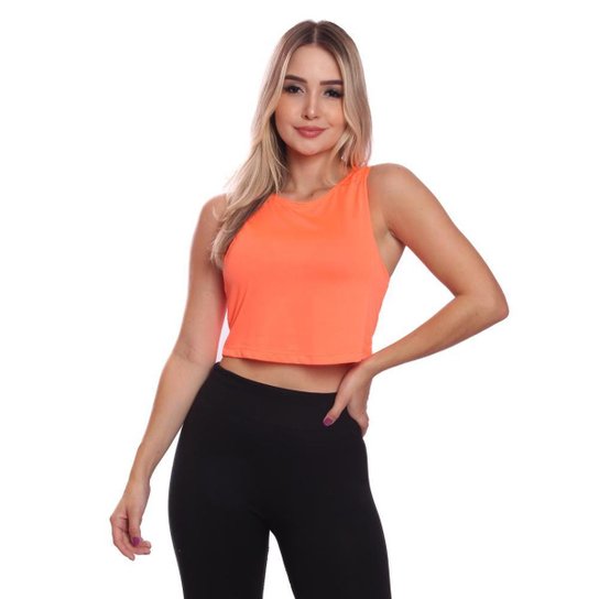 Cropped Regata Cavado Dry Proteção Solar UV Feminino Fitness Academia Treino Blusinha - Laranja