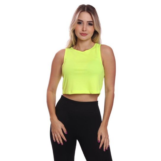 Cropped Regata Cavado Dry Proteção Solar UV Feminino Fitness Academia Treino Blusinha - Amarelo