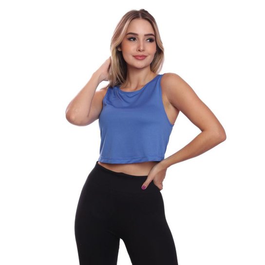 Cropped Regata Cavado Dry Proteção Solar UV Feminino Fitness Academia Treino Blusinha - Azul Royal