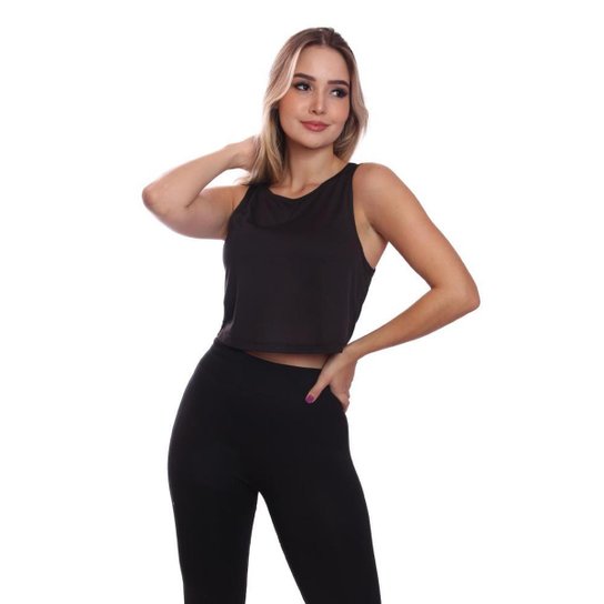 Cropped Regata Cavado Dry Proteção Solar UV Feminino Fitness Academia Treino Blusinha - Preto