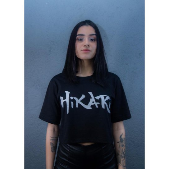 Cropped Feminino Preto e Branco Hikari 100% Algodão - Preto+Branco