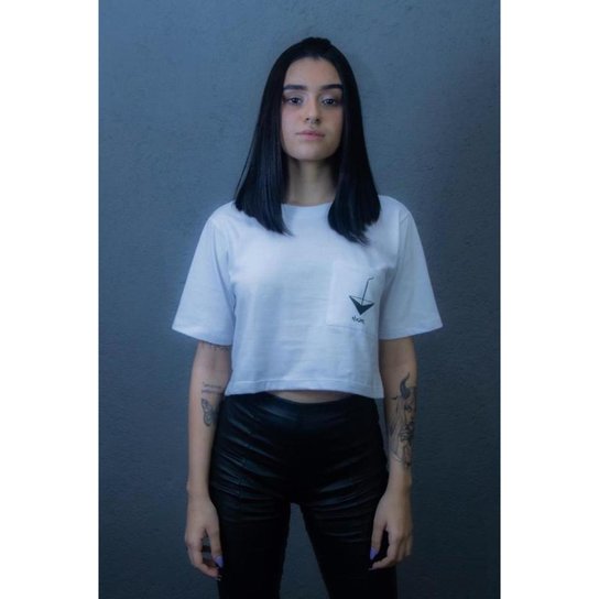 Cropped Feminino Hikari Branco Logo Silk 3D 100% Algodão - Branco