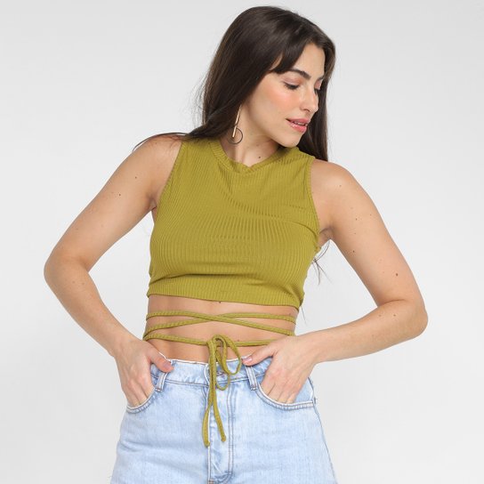 Cropped Colcci Canelado com Amarração Feminino - Verde