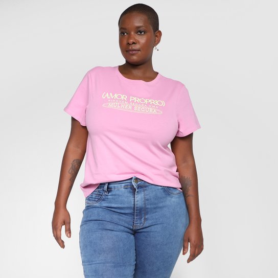 Camiseta Maelle Plus Size feminino 15397 - Rosa Neon