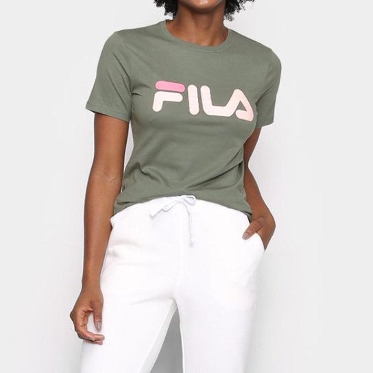 CAMISETA FILA BASIC LETTER FEMININO TAMANHO GG - Branco+Verde Claro