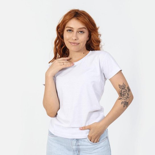 Camiseta Feminina Blusas Feminina Colada Baby Look Algodão - Branco