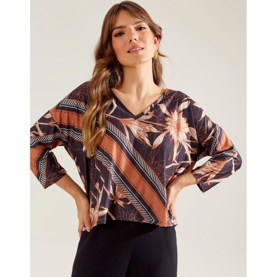 Blusa Zinzane Feminino Estampada Jordana - Preto - Preto