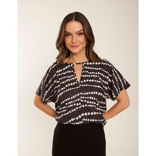 Blusa Zinzane Feminino Estampada Eva Dots - Preto - Preto