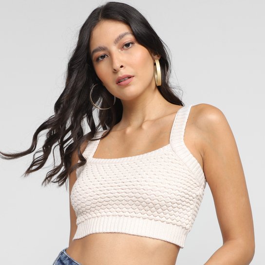 Top Colcci Cropped Tricô Feminino - Bege