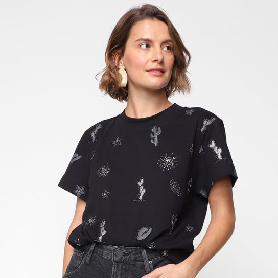 T-Shirt Animale Jeans Cowboy Elements Feminino - Preto