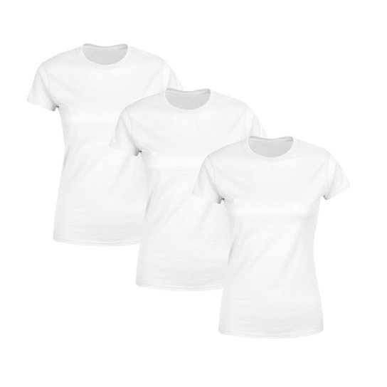 Kit 3 Blusas Feminina Tshirt Camiseta Baby Look Gola Redonda Básica Premium - Branco