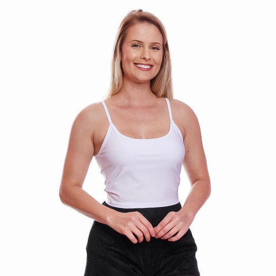 Cropped Regata Top Alça Fina Curto Básico Feminino Suplex - Branco