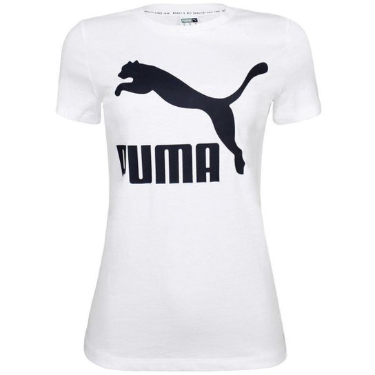 Camiseta Puma Classic Logo Tee Feminino - Branco+Preto