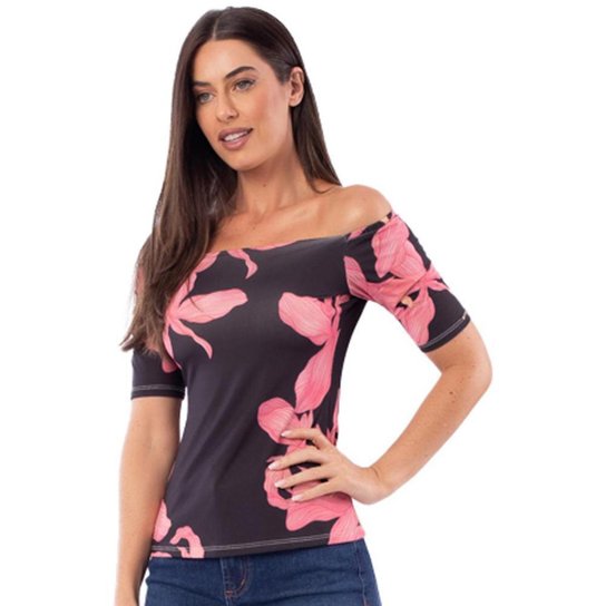 Blusa Onça Preta Ombro A Ombro Av23 Preto Feminino - Preto