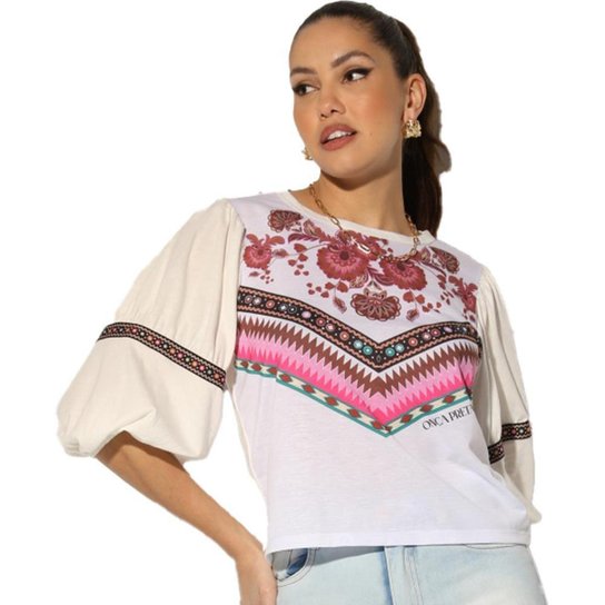 Blusa Onça Preta Machu Picchu . Feminino - Off White