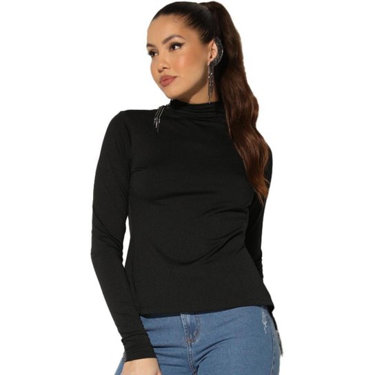 Blusa Onça Preta Franjas . Feminino - Preto