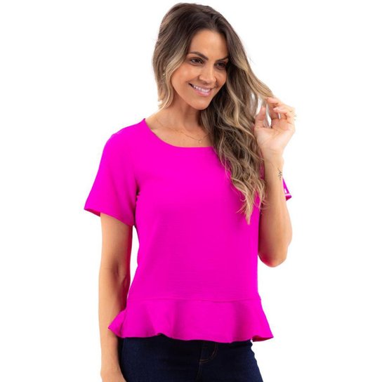 Blusa Onça Preta Babado VE24 Rosa Feminino - Rosa