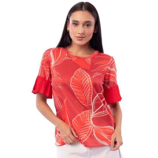 Blusa Onça Preta Ampla Manga Babado Av23 Laranja Feminino - Laranja