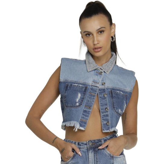 Blusa Jeans Onça Preta Muscle V23 Azul Feminino - Azul