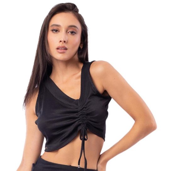 Blusa Cropped Onça Preta Tunel Regulador Av23 Preto Feminino - Preto