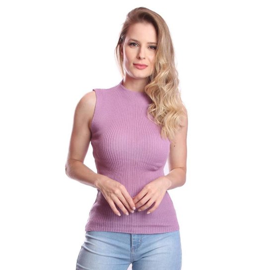 Blusa Blusinha Tricot Garrafinha Feminino - Lilás