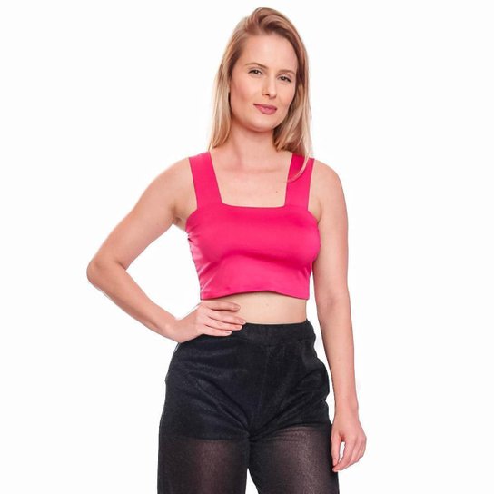 Cropped Regata Top Alça Grossa Curto Básico Feminino Suplex - Rosa