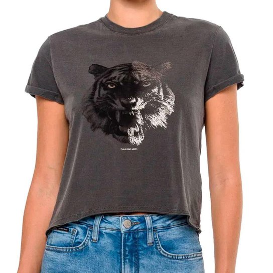 Camiseta Calvin Klein Tigre Foil Feminino - Cinza