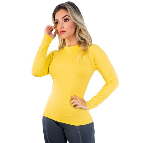 Blusa Térmica Feminino Longa Segunda Pele Proteção UV - Amarelo