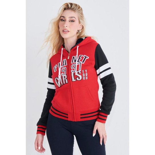 Moletom Feminino Dupla Face For You Planet Girls Vermelho Médio P - Preto