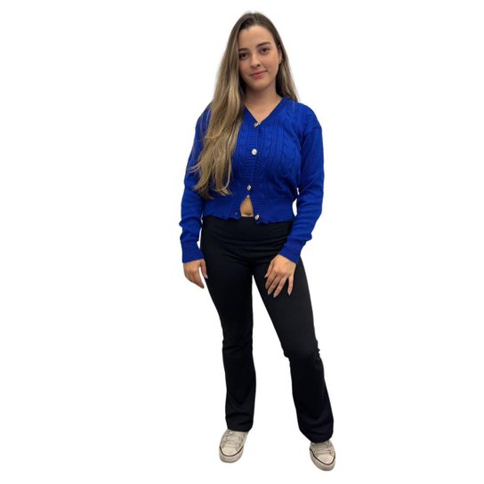 Blusa De Frio Feminino Cardigan Casaquinho Com Botoes 584 - Azul Claro