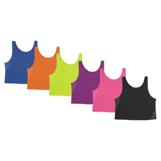 Kit 6 Cropped Regata Cavado Dry Proteção Solar UV Feminino Fitness Academia Treino Blusinha - Preto+Azul