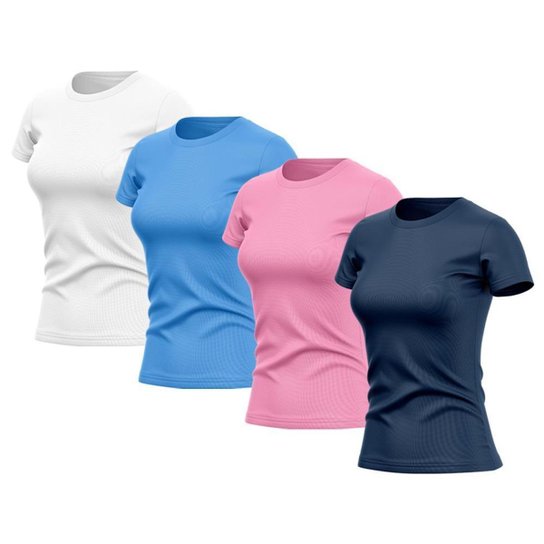 Kit 4 Camiseta Adriben Dry Básica Lisa Proteção Solar UV Térmica Academia Esporte Feminino - Preto+Rosa