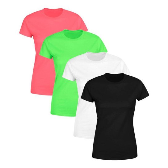 Kit 4 Blusas Feminina Tshirt Camiseta Baby Look Gola Redonda Básica Premium - Colorido