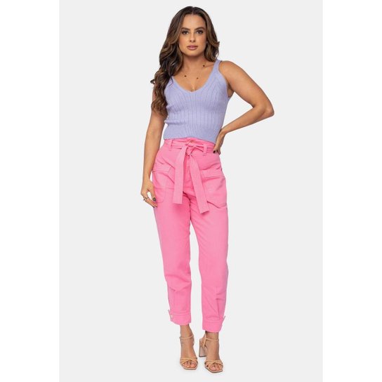 Tricô Blusa Cropped Regata Pink Tricot Modal Canelado com Decote V e Alças Finas Feminino - Lilás