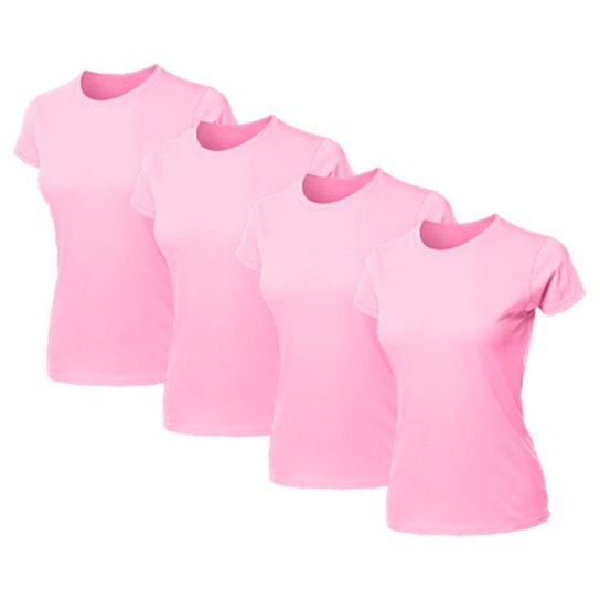 Kit 4 Blusa Feminina Camiseta Lisa Básica Algodão Camisa Baby Look Blusas - Rosa