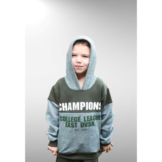 Blusa Moletom Masculino Infantil Champions Cor:Verde Xadrez;Tamanho:14 - Verde